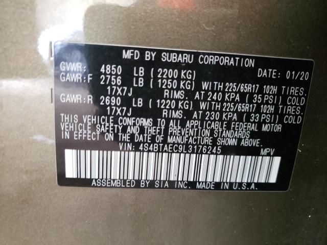 Photo 10 from auction – 2020 SUBARU OUTBACK PR with VIN 4S4BTAEC9L3176245
