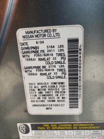 Photo 10 from auction – 2005 INFINITI FX35 with VIN JNRAS08U15X100127