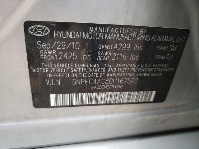 Photo 10 from auction – 2011 HYUNDAI SONATA SE with VIN 5NPEC4AC8BH167502