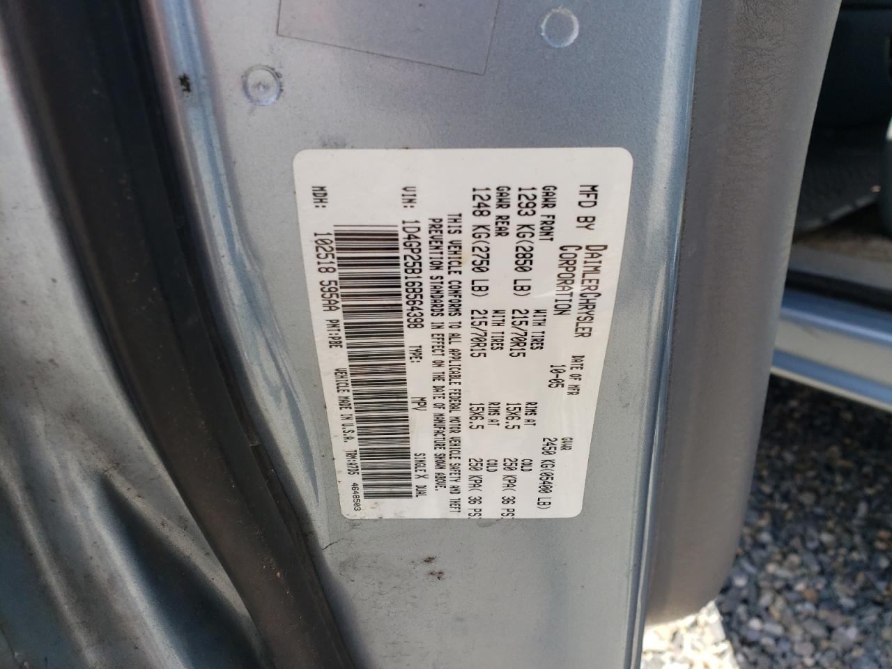 Photo 10 from auction – 2006 DODGE CARAVAN SE with VIN 1D4GP25B16B564398