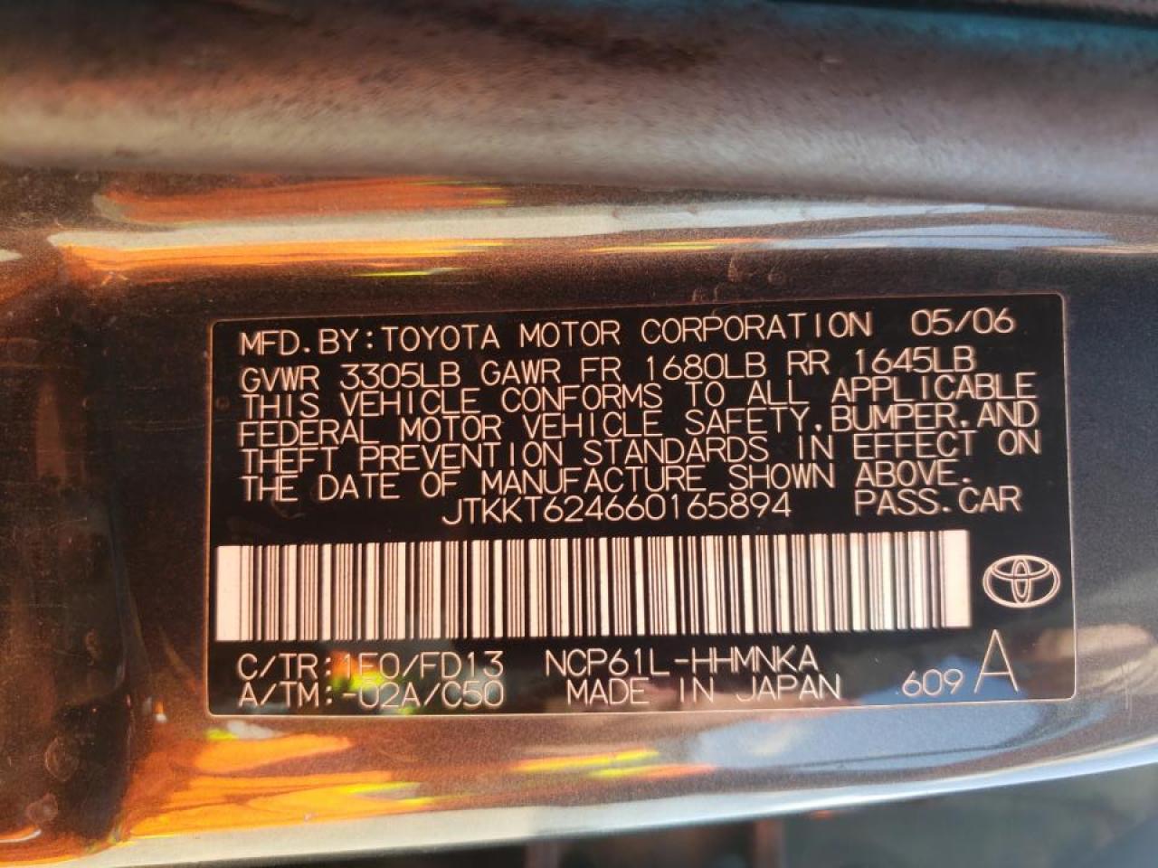 Photo 10 from auction – 2006 TOYOTA SCION with VIN JTKKT624660165894