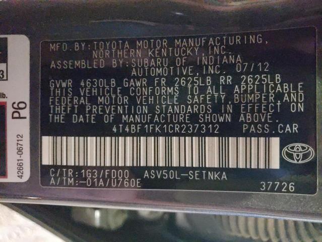 Photo 10 from auction – 2012 TOYOTA CAMRY BASE with VIN 4T4BF1FK1CR237312
