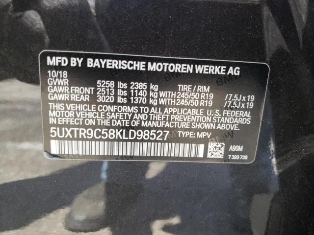 BMW X3 XDRIVE3 2019 with VIN 5UXTR9C58KLD98527 - Photo from auction