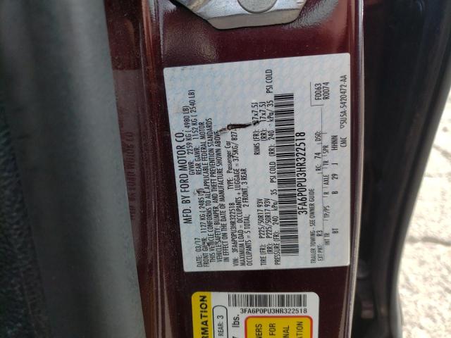 Photo 10 from auction – 2017 FORD FUSION SE with VIN 3FA6P0PU3HR322518