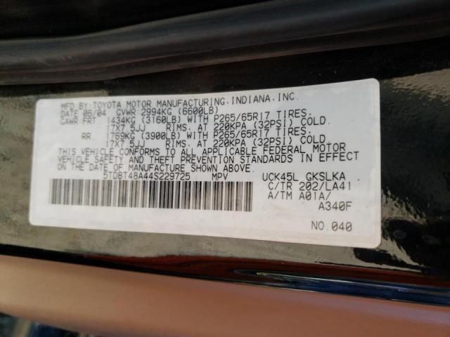 Photo 10 from auction – 2004 TOYOTA SEQUOIA LI with VIN 5TDBT48A44S229725