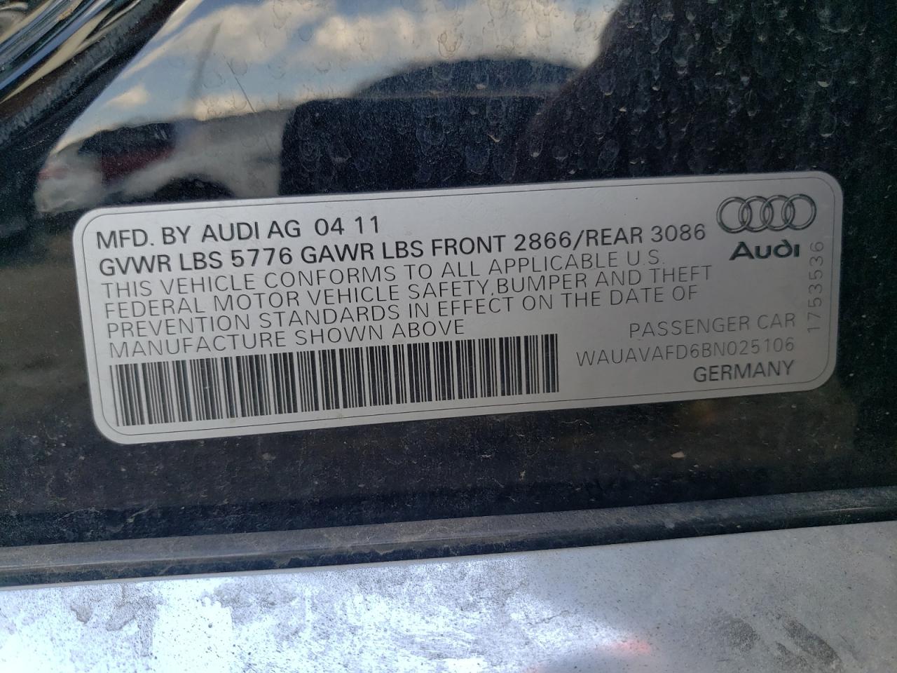 Zdjęcie 10 z aukcji – 2011 AUDI A8 QUATTRO z VIN WAUAVAFD6BN025106