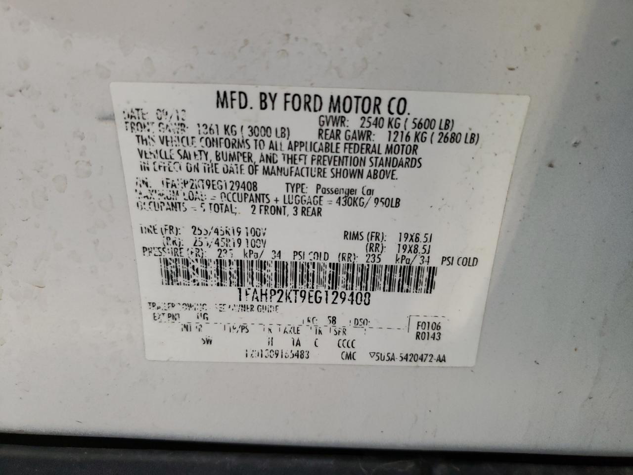 Photo 10 from auction – 2014 FORD TAURUS SHO with VIN 1FAHP2KT9EG129408