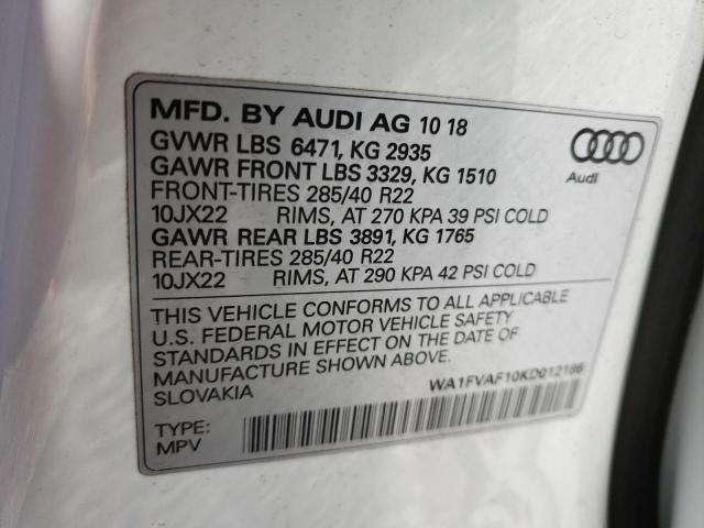 Photo 10 from auction – 2019 AUDI Q8 PRESTIG with VIN WA1FVAF10KD012186
