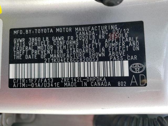 Photo 10 from auction – 2012 TOYOTA COROLLA MA with VIN 2T1KU4EE6CC820053