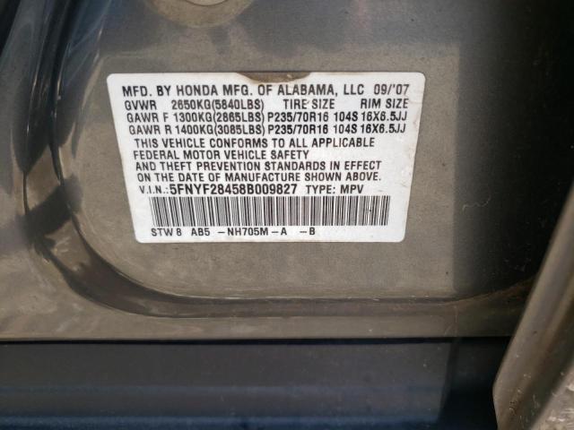HONDA PILOT EX 2008 with VIN 5FNYF28458B009827 - Photo from auction