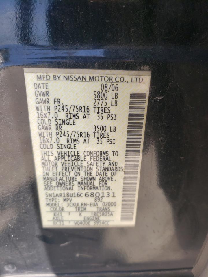 Photo 10 from auction – 2006 NISSAN PATHFINDER with VIN 5N1AR18U16C680131