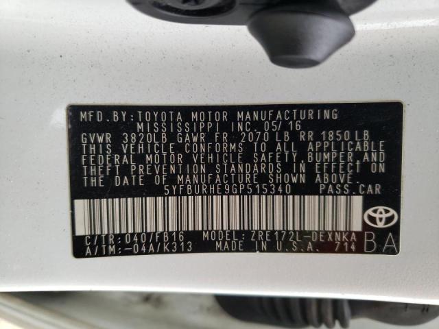 Photo 10 from auction – 2016 TOYOTA COROLLA L with VIN 5YFBURHE9GP515340