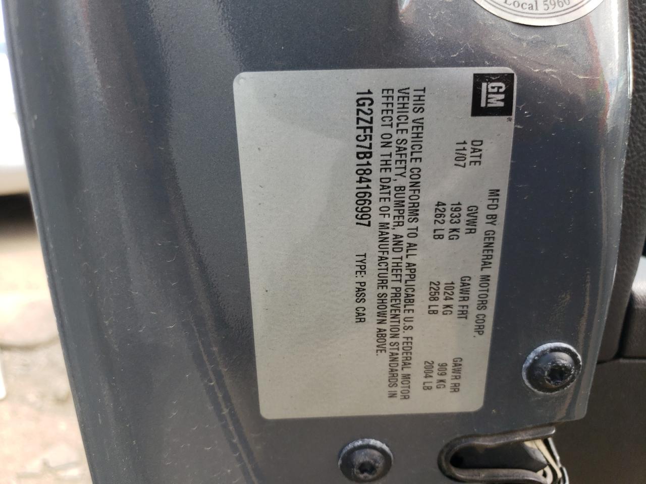 Photo 10 from auction – 2008 PONTIAC G6 VALUE L with VIN 1G2ZF57B184166997