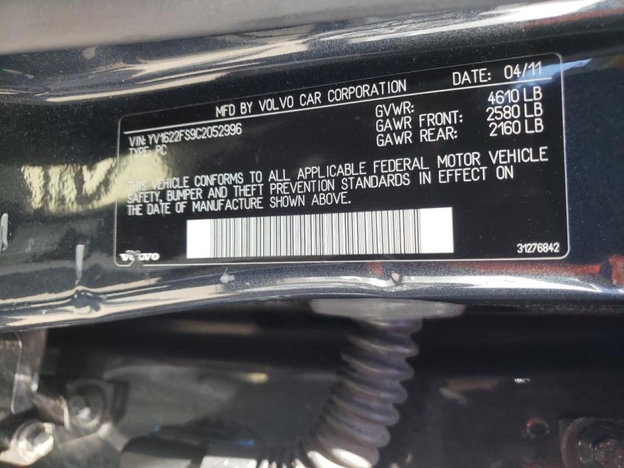 Photo 10 from auction – 2012 VOLVO S60 T5 with VIN YV1622FS9C2052996