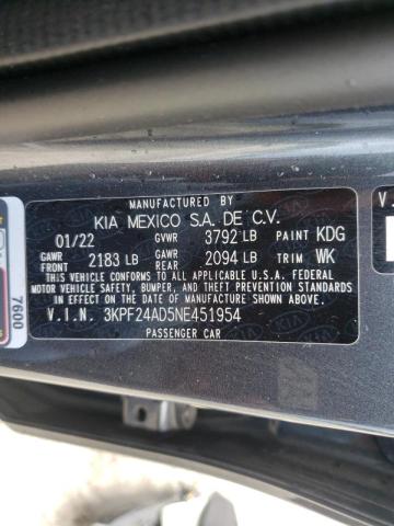 Photo 10 from auction – 2022 KIA FORTE FE with VIN 3KPF24AD5NE451954