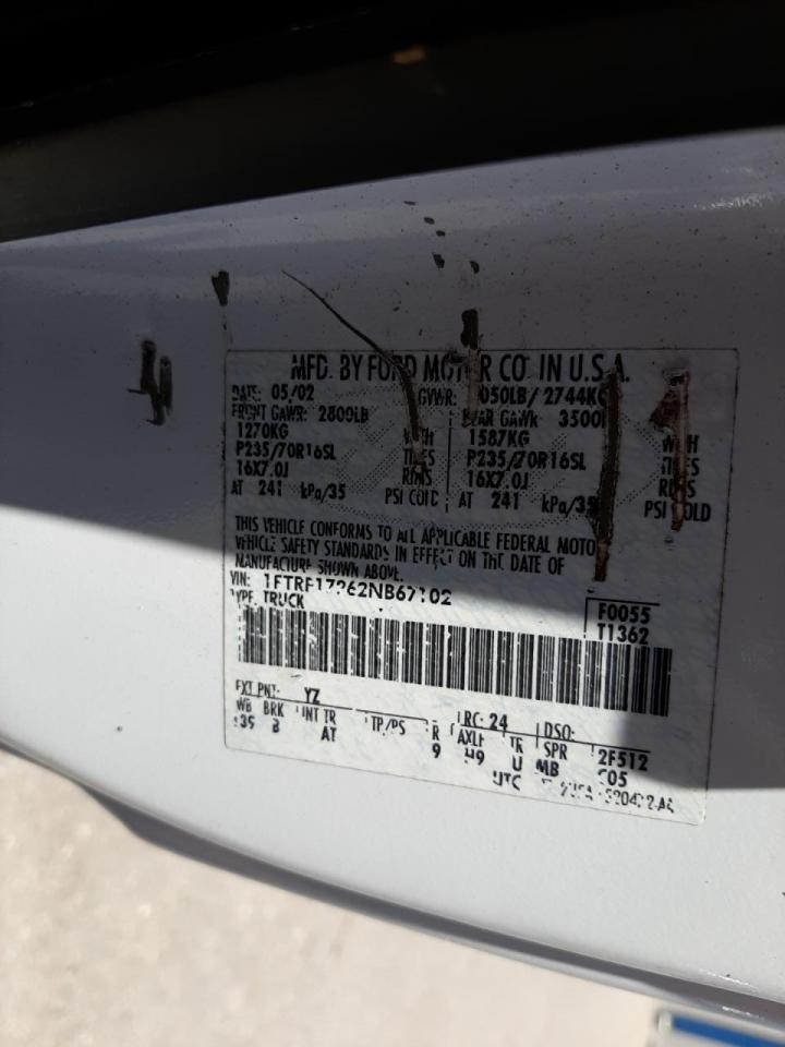 Photo 10 from auction – 2002 FORD F150 with VIN 1FTRF17262NB67102