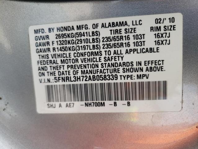 Photo 10 from auction – 2010 HONDA ODYSSEY EX with VIN 5FNRL3H72AB058339