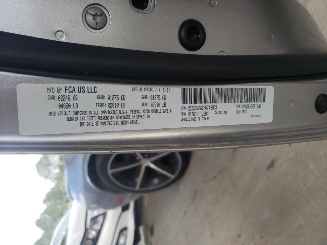 Photo 10 from auction – 2015 DODGE CHALLENGER with VIN 2C3CDZAG6FH749959