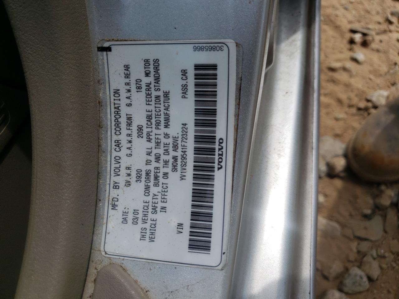 Photo 10 from auction – 2001 VOLVO S40 1.9T with VIN YV1VS29541F723224