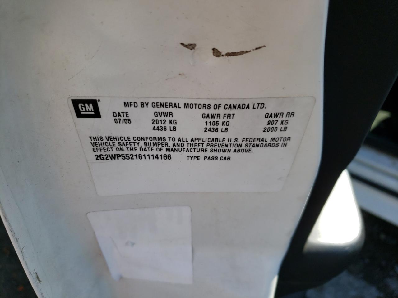 Photo 10 from auction – 2006 PONTIAC GRAND PRIX with VIN 2G2WP552161114166