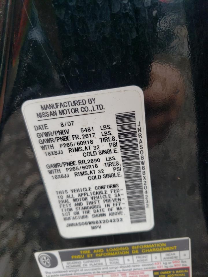 Photo 10 from auction – 2008 INFINITI FX35 with VIN JNRAS08W68X204232