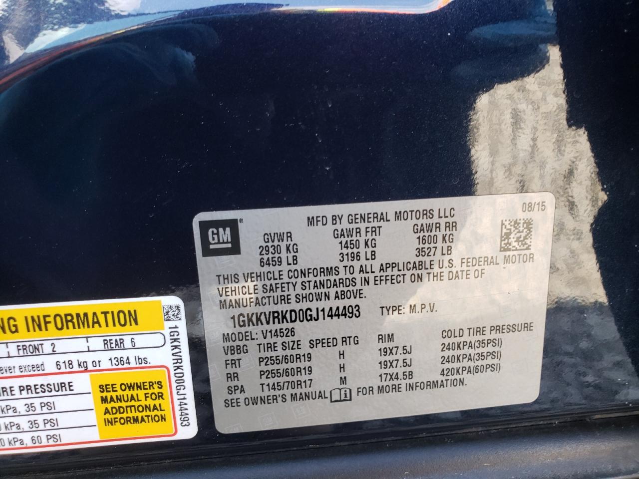 Photo 10 from auction – 2016 GMC ACADIA SLT with VIN 1GKKVRKD0GJ144493