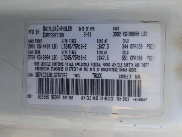 Photo 10 from auction – 2001 DODGE RAM 2500 with VIN 3B7KC23Z81G767372