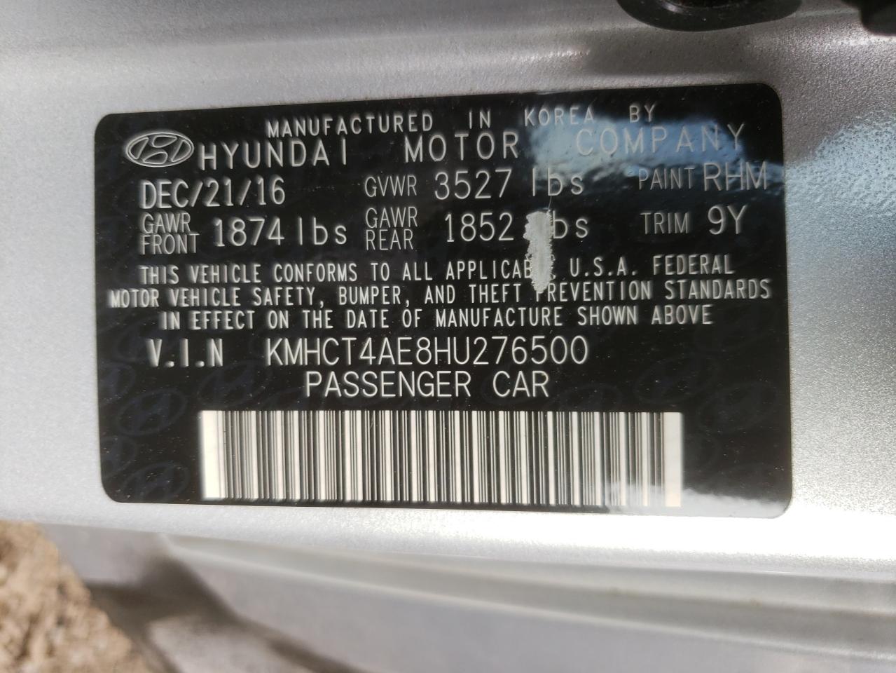Photo 10 from auction – 2017 HYUNDAI ACCENT SE with VIN KMHCT4AE8HU276500