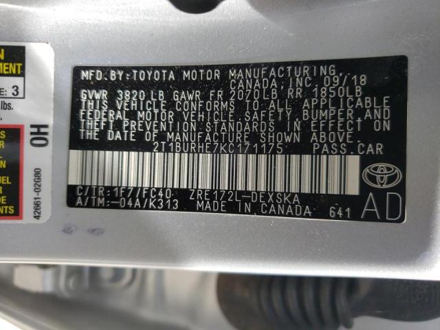 Photo 10 from auction – 2019 TOYOTA COROLLA L with VIN 2T1BURHE7KC171175