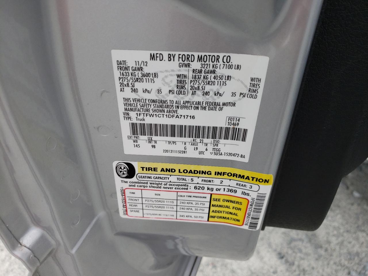 Photo 10 from auction – 2013 FORD F150 SUPER with VIN 1FTFW1CT1DFA71716