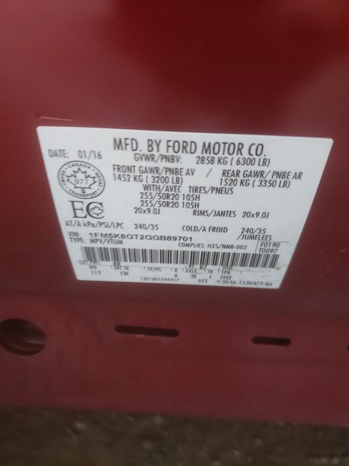 Photo 10 from auction – 2016 FORD EXPLORER S with VIN 1FM5K8GT2GGB89701