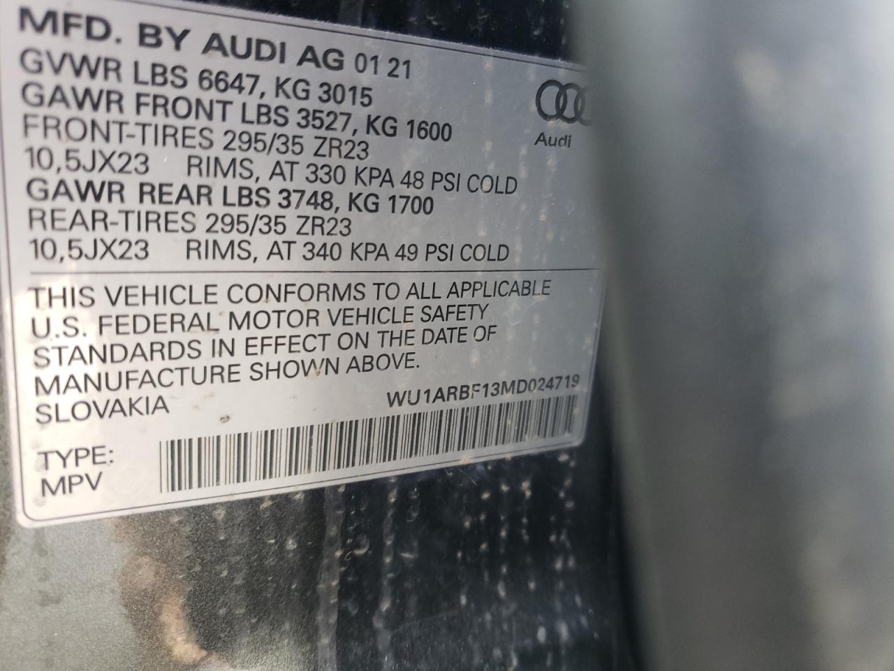 Photo 10 from auction – 2021 AUDI RS Q8 with VIN WU1ARBF13MD024719