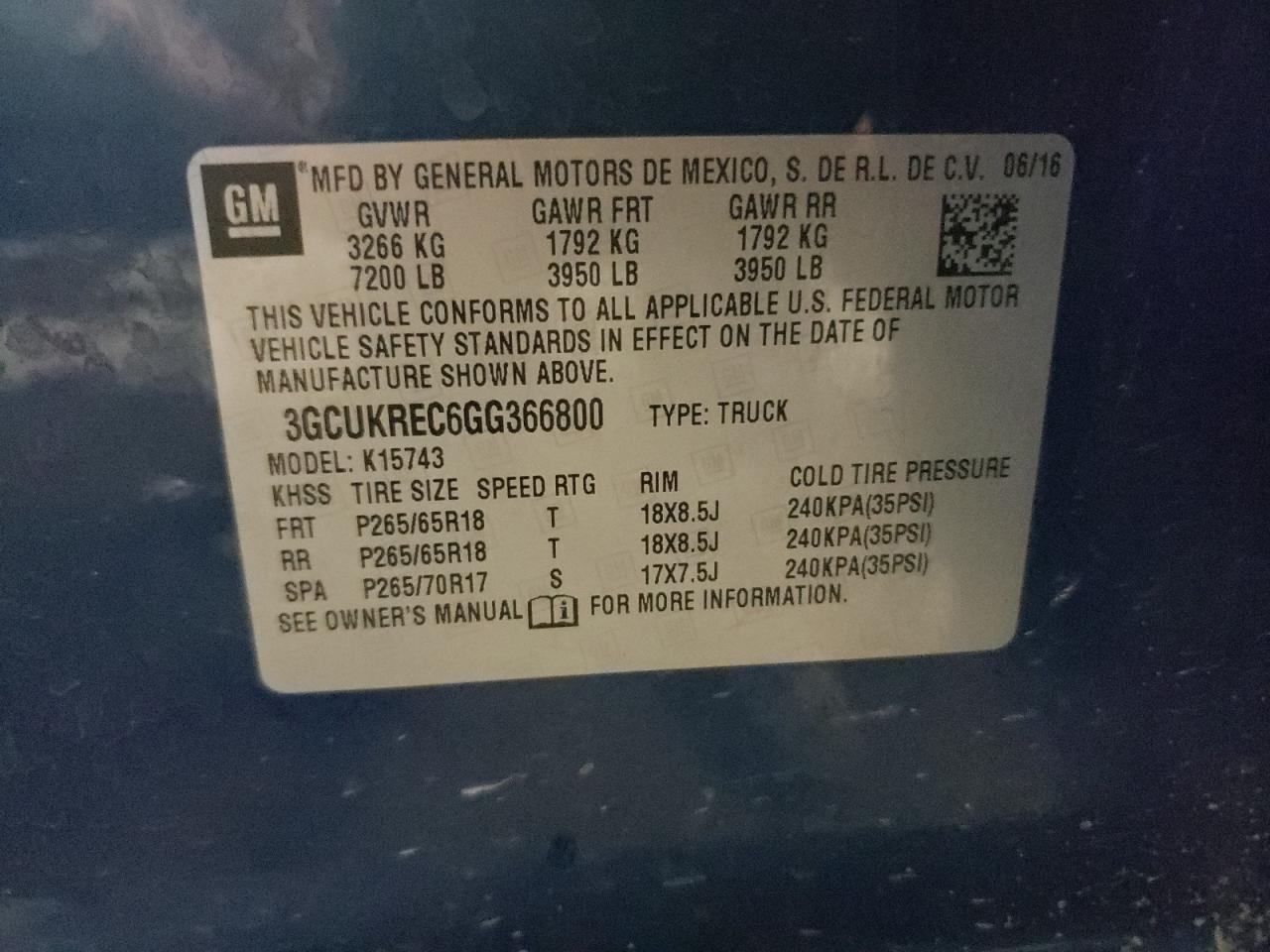 Photo 10 from auction – 2016 CHEVROLET SILVERADO with VIN 3GCUKREC6GG366800