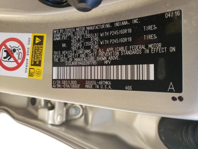 Photo 10 from auction – 2016 TOYOTA HIGHLANDER with VIN 5TDJKRFH4GS287785