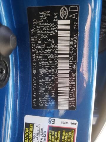 Photo 10 from auction – 2010 TOYOTA COROLLA BA with VIN 2T1BU4EE1AC318290