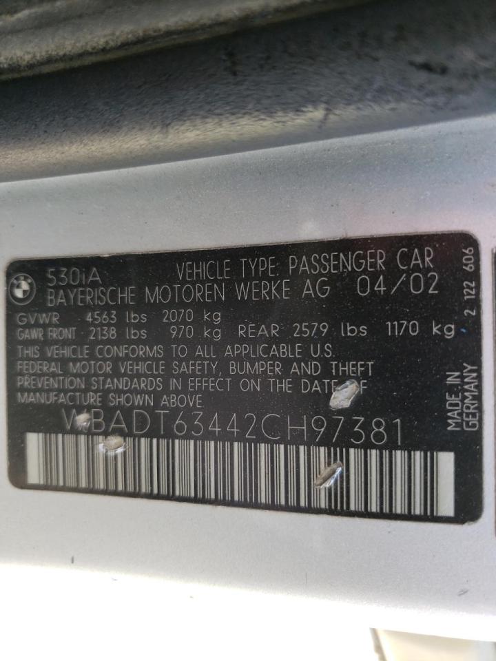 Photo 10 from auction – 2002 BMW 530 I AUTO with VIN WBADT63442CH97381