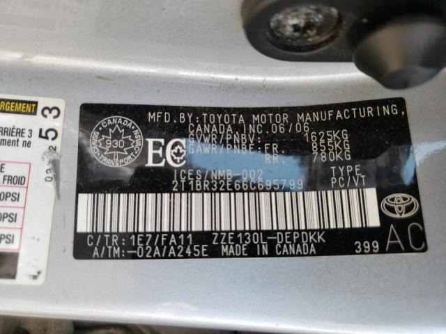 Photo 10 from auction – 2006 TOYOTA COROLLA CE with VIN 2T1BR32E66C695799