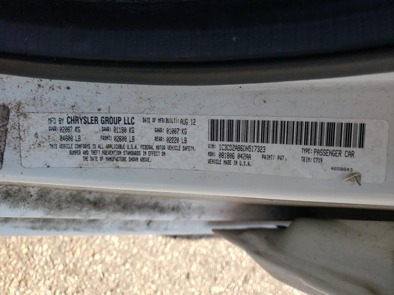 Photo 10 from auction – 2013 DODGE AVENGER SE with VIN 1C3CDZAB6DN517323