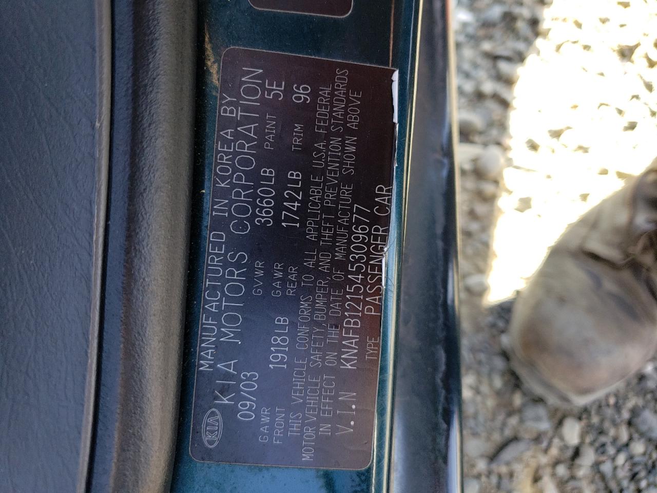 Photo 10 from auction – 2004 KIA SPECTRA BA with VIN KNAFB121545309677
