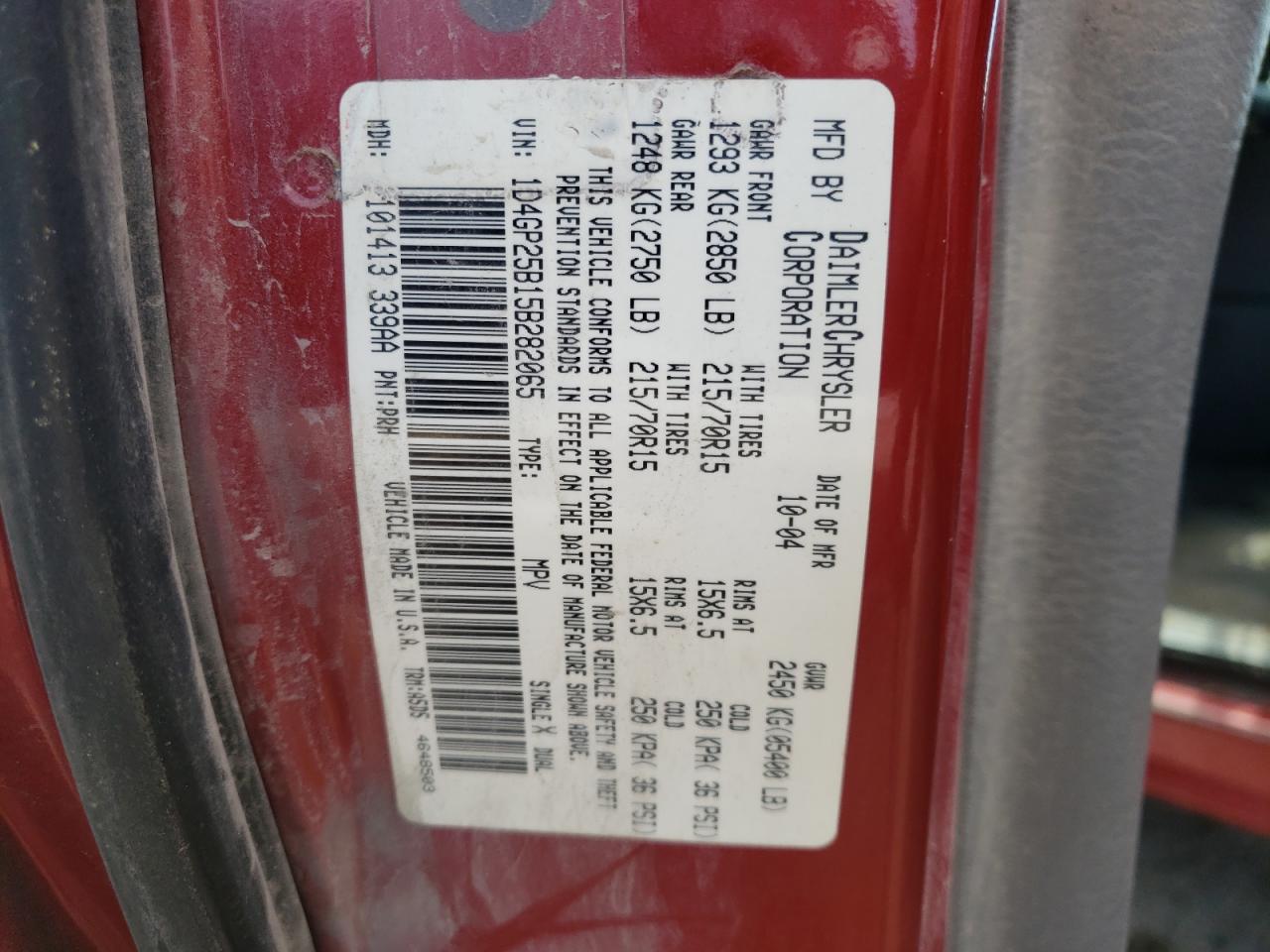 Photo 10 from auction – 2005 DODGE CARAVAN SE with VIN 1D4GP25B15B282065
