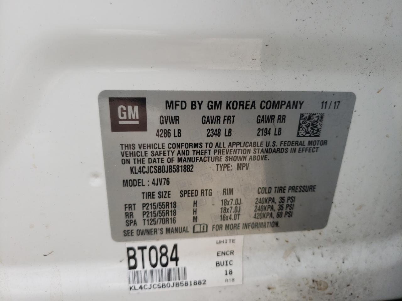 Photo 10 from auction – 2018 BUICK ENCORE ESS with VIN KL4CJCSB0JB581882