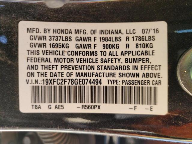 Photo 10 from auction – 2016 HONDA CIVIC EX with VIN 19XFC2F78GE074494
