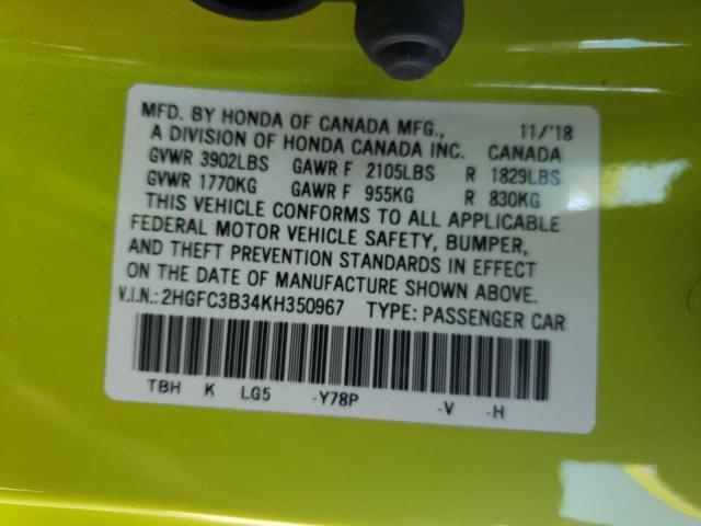 Photo 10 from auction – 2019 HONDA CIVIC EX with VIN 2HGFC3B34KH350967