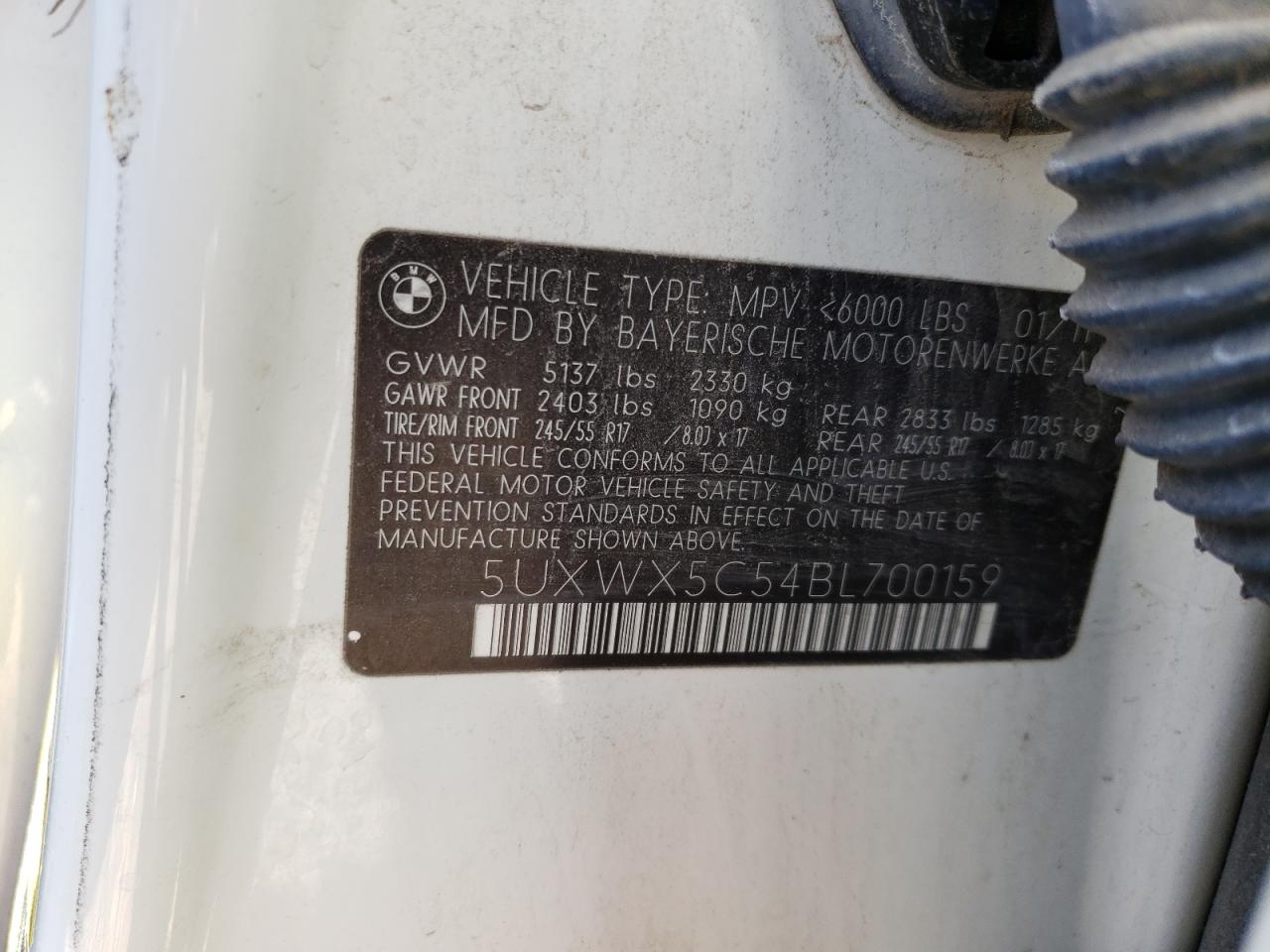 Photo 10 from auction – 2011 BMW X3 XDRIVE2 with VIN 5UXWX5C54BL700159
