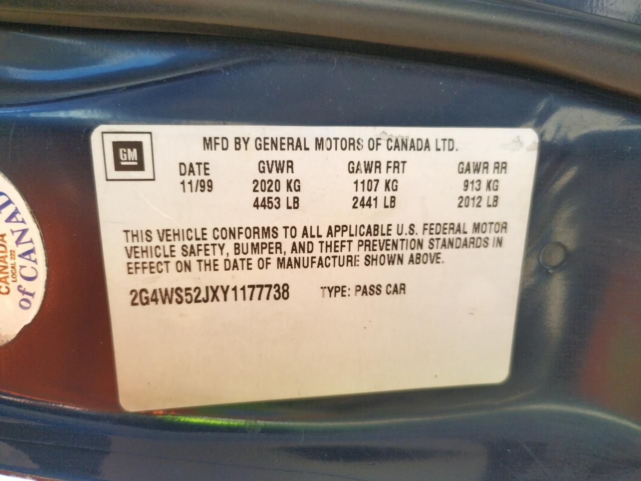 Photo 10 from auction – 2000 BUICK CENTURY with VIN 2G4WS52JXY1177738