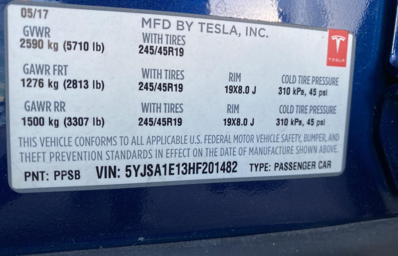 Photo 10 from auction – 2017 TESLA MODEL S with VIN 5YJSA1E13HF201482