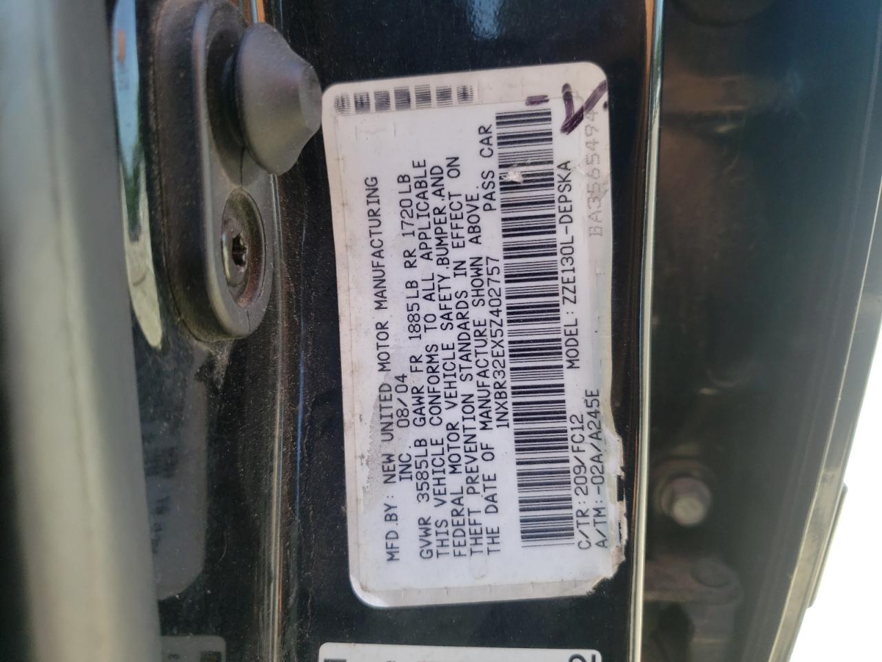 Photo 10 from auction – 2005 TOYOTA COROLLA CE with VIN 1NXBR32EX5Z402757