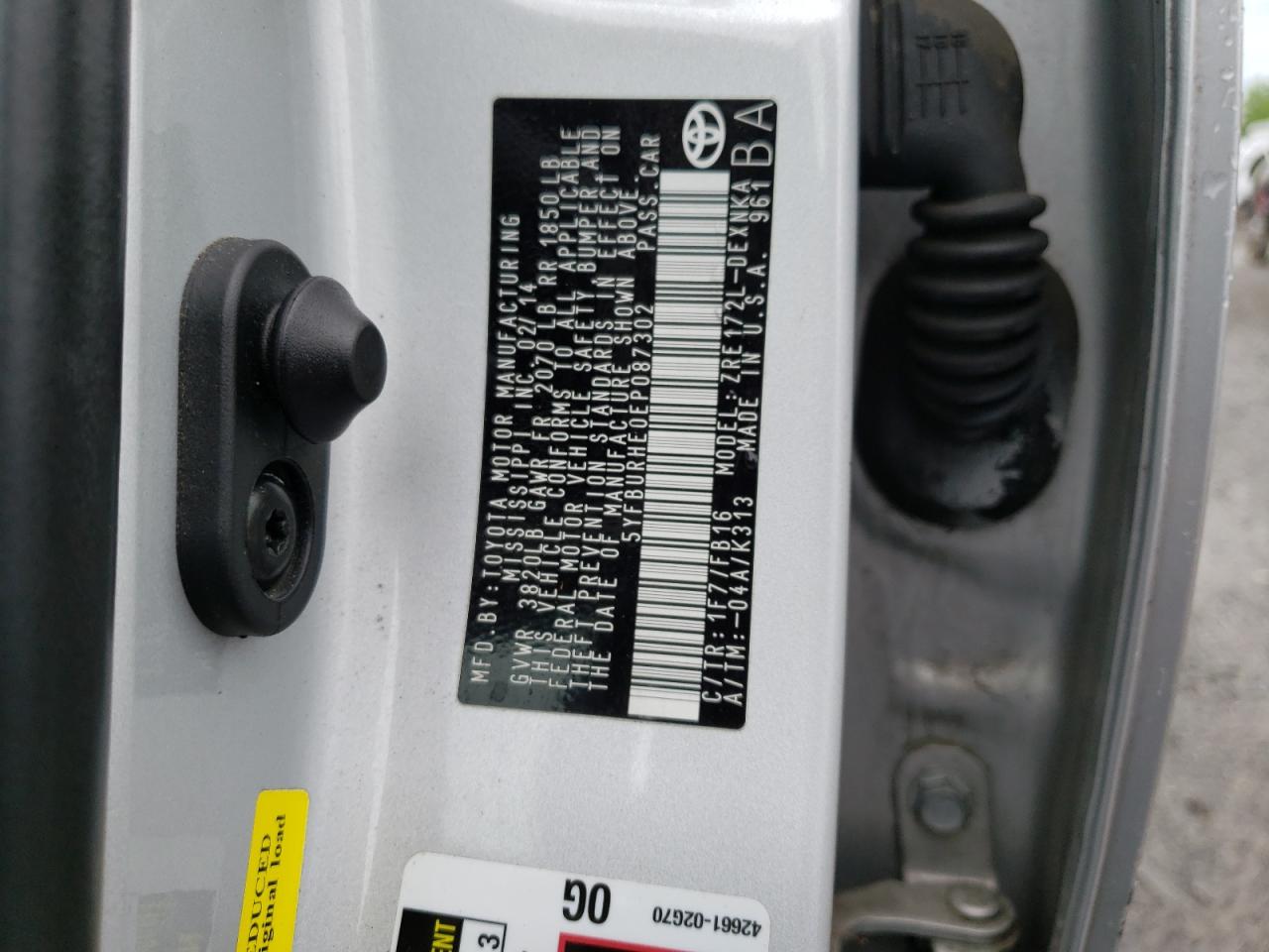 Photo 10 from auction – 2014 TOYOTA COROLLA LE with VIN 5YFBURHE0EP087302