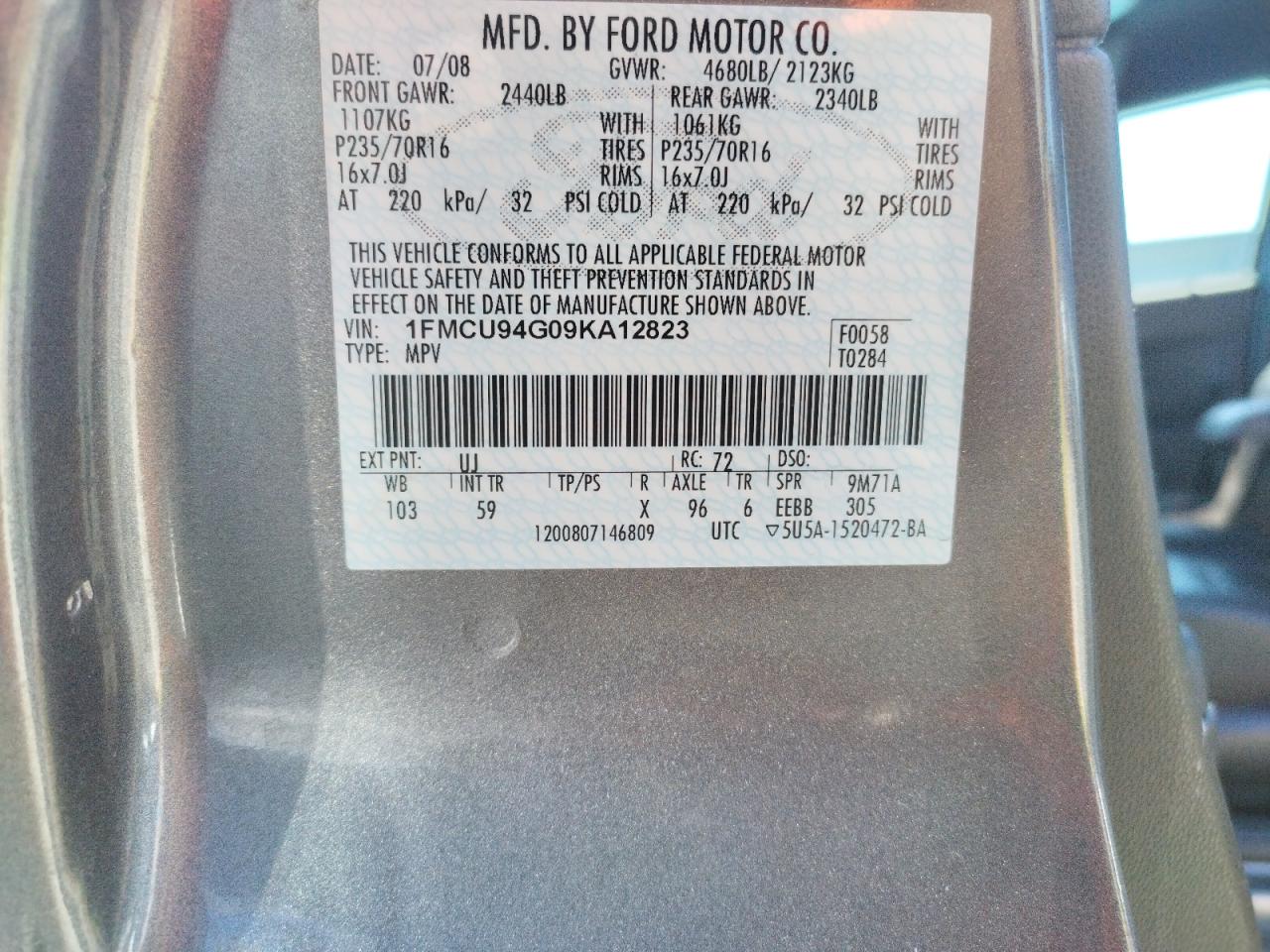 Photo 10 from auction – 2009 FORD ESCAPE with VIN 1FMCU94G09KA12823