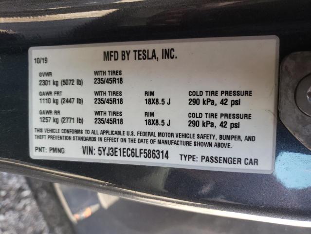 Photo 10 from auction – 2020 TESLA MODEL 3 with VIN 5YJ3E1EC6LF586314
